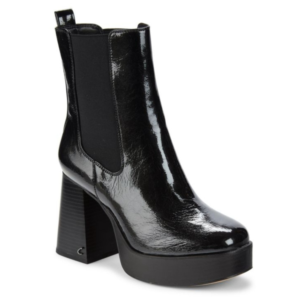 Circus Sam Edelman Crinkled Faux Leather 70s Platform Boots Booties 9.5 M BLACK - Picture 2 of 16